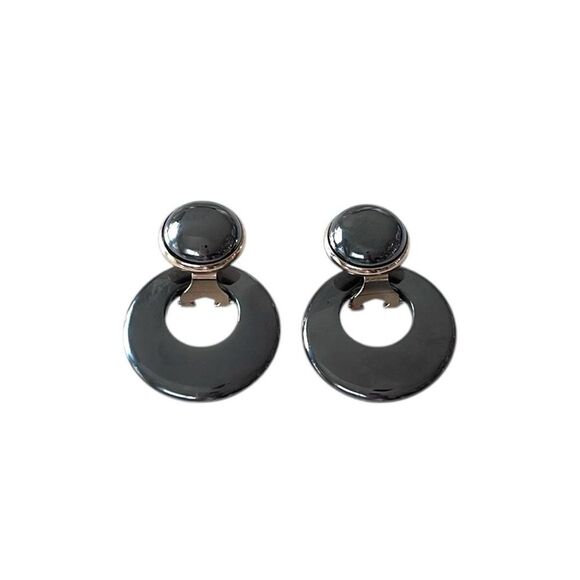 Vintage Hematite Door Knocker Earrings - Picture 4 of 5